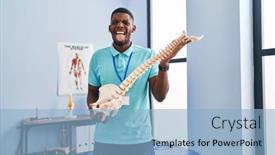  Presentation with spinal - PPT layouts consisting of african-american-man-holding-anatomical background and a light blue colored foreground