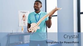  Presentation with spinal - Presentation theme with african-american-man-holding-anatomical background and a light blue colored foreground