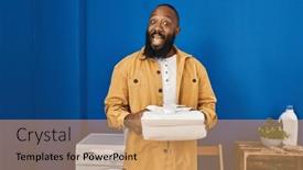  Presentation with laundry room - Presentation theme having african-american-man-holding-clean background and a coral colored foreground