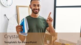  Presentation with electric - Theme enhanced with african-american-man-holding-electric background and a coral colored foreground