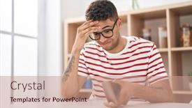  Presentation with empty - Slide deck having african-american-man-holding-empty background and a coral colored foreground