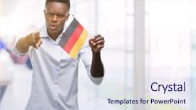  Presentation with american flag - Colorful slide deck enhanced with african american man holding german backdrop and a sky blue colored foreground