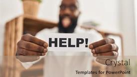  Presentation with tongue - Presentation design having african-american-man-holding-help background and a coral colored foreground