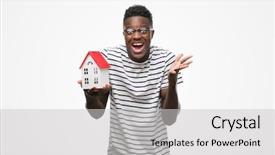  Presentation with holding hands - Amazing PPT theme having african american man holding house backdrop and a  colored foreground