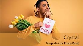 Presentation with african american mothers - Beautiful PPT layouts featuring african-american-man-holding-love backdrop and a gold colored foreground