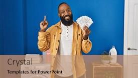  Presentation with laundry room - Presentation theme consisting of african-american-man-holding-money background and a coral colored foreground