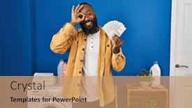  Presentation with laundry room - Slide set with african-american-man-holding-money background and a coral colored foreground