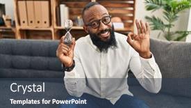  Presentation with sand clock - PPT theme with african-american-man-holding-sand background and a ocean colored foreground