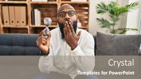  Presentation with sand clock - PPT theme consisting of african-american-man-holding-sand background and a gray colored foreground