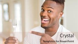  Presentation with generational african american culture and food - Colorful presentation enhanced with african american man holding silver backdrop and a coral colored foreground
