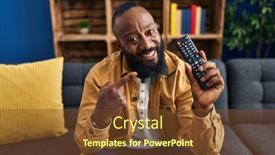  Presentation with television - PPT theme consisting of african-american-man-holding-television background and a tawny brown colored foreground