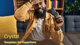  Presentation with remote - Presentation theme enhanced with african-american-man-holding-television background and a tawny brown colored foreground