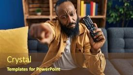  Presentation with remote - Presentation having african-american-man-holding-television background and a tawny brown colored foreground