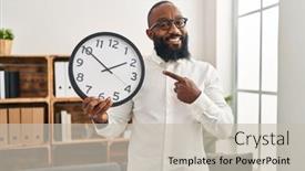  Presentation with clock - Slide set consisting of african-american-man-holding background and a soft green colored foreground