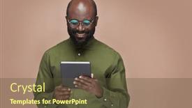  Presentation with eyeglasses - Slide deck consisting of african-american-man-in-eyeglasses background and a tawny brown colored foreground