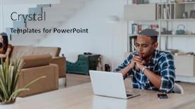  Presentation with african american business - Presentation theme enhanced with african-american-man-in-glasses background and a light gray colored foreground