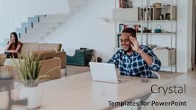  Presentation with african american business - PPT layouts with african-american-man-in-glasses background and a light gray colored foreground