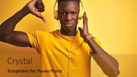  Presentation with african music - Cool new presentation design with african-american-man-listening backdrop and a gold colored foreground