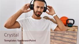  Presentation with american music - PPT theme featuring african-american-man-listening background and a soft green colored foreground