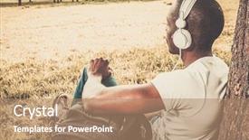  Presentation with african music - Slide deck enhanced with african american man listens music background and a coral colored foreground