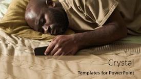  Presentation with waiting - PPT theme consisting of african-american-man-lying background and a coral colored foreground