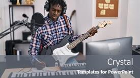  Presentation with electrical - Presentation theme enhanced with african-american-man-musician-composing background and a gray colored foreground