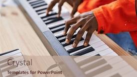  Presentation with piano keyboard - Presentation theme consisting of african-american-man-musician-playing background and a mint green colored foreground