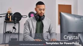  Presentation with piano keyboard - Presentation design with african-american-man-musician-playing background and a gray colored foreground