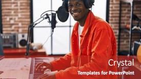  Presentation with piano keyboard - Presentation theme consisting of african-american-man-musician-playing background and a crimson colored foreground