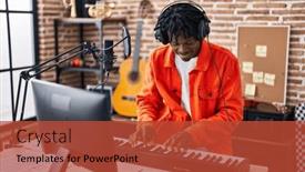  Presentation with piano keyboard - Presentation design consisting of african-american-man-musician-playing background and a red colored foreground