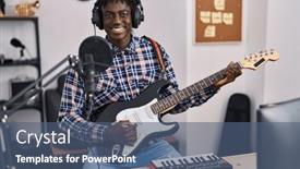  Presentation with american music - PPT theme having african-american-man-musician-singing background and a ocean colored foreground