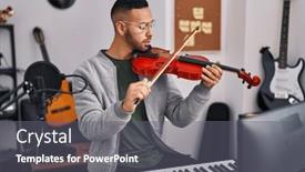  Presentation with african music - Slide set consisting of african-american-man-musician-smiling background and a gray colored foreground