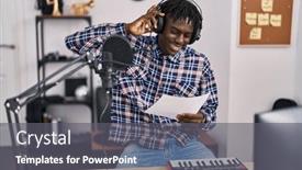  Presentation with american music - PPT theme enhanced with african-american-man-musician-smiling background and a  colored foreground