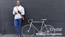 Presentation with city - Theme having african-american-man-out background and a dark gray colored foreground