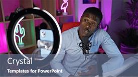  Presentation with microphone - Presentation theme featuring african-american-man-podcasting and a seafoam green colored foreground