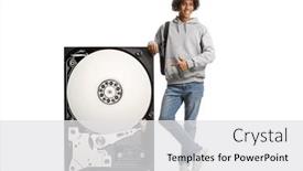  Presentation with hard disk - Presentation design having african-american-man-pointing background and a white colored foreground