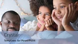  Presentation with bedtime story - Presentation featuring african american man reading bedtime story to his children at home background and a light blue colored foreground