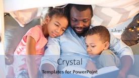  Presentation with bedtime story - Beautiful PPT theme featuring african american man reading bedtime story to his children at home backdrop and a light blue colored foreground