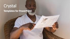  Presentation with african america - Amazing slides having african american man reading newspaper backdrop and a gray colored foreground