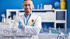  Presentation with scientist - Slide deck featuring african-american-man-scientist-smiling background and a light blue colored foreground