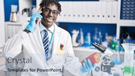  Presentation with pepper - Slide set consisting of african-american-man-scientist-talking background and a  colored foreground