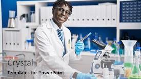  Presentation with test tube laboratory - Slide deck featuring african-american-man-scientist-writing background and a light gray colored foreground