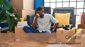  Presentation with new home - Slide set having african-american-man-sitting background and a coral colored foreground