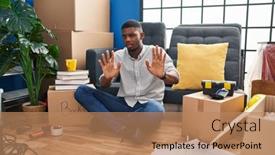  Presentation with forbidden - Presentation design having african-american-man-sitting background and a coral colored foreground