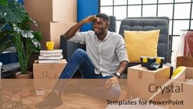  Presentation with far away - Presentation design consisting of african-american-man-sitting background and a coral colored foreground