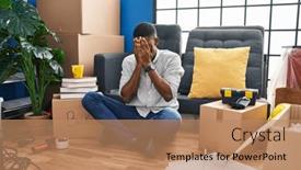  Presentation with crying - Presentation theme enhanced with african-american-man-sitting background and a coral colored foreground