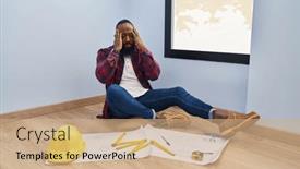  Presentation with migraine - PPT theme consisting of african-american-man-sitting background and a coral colored foreground