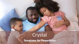  Presentation with african american children - Presentation design consisting of african american man sleeping with his children in bed family bedtime background and a violet colored foreground