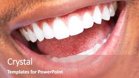  Presentation with african american dental - PPT theme having african american man smile dental background and a coral colored foreground