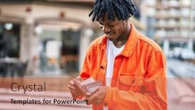  Presentation with african american doctors - Slide set with african-american-man-smiling-confident background and a coral colored foreground